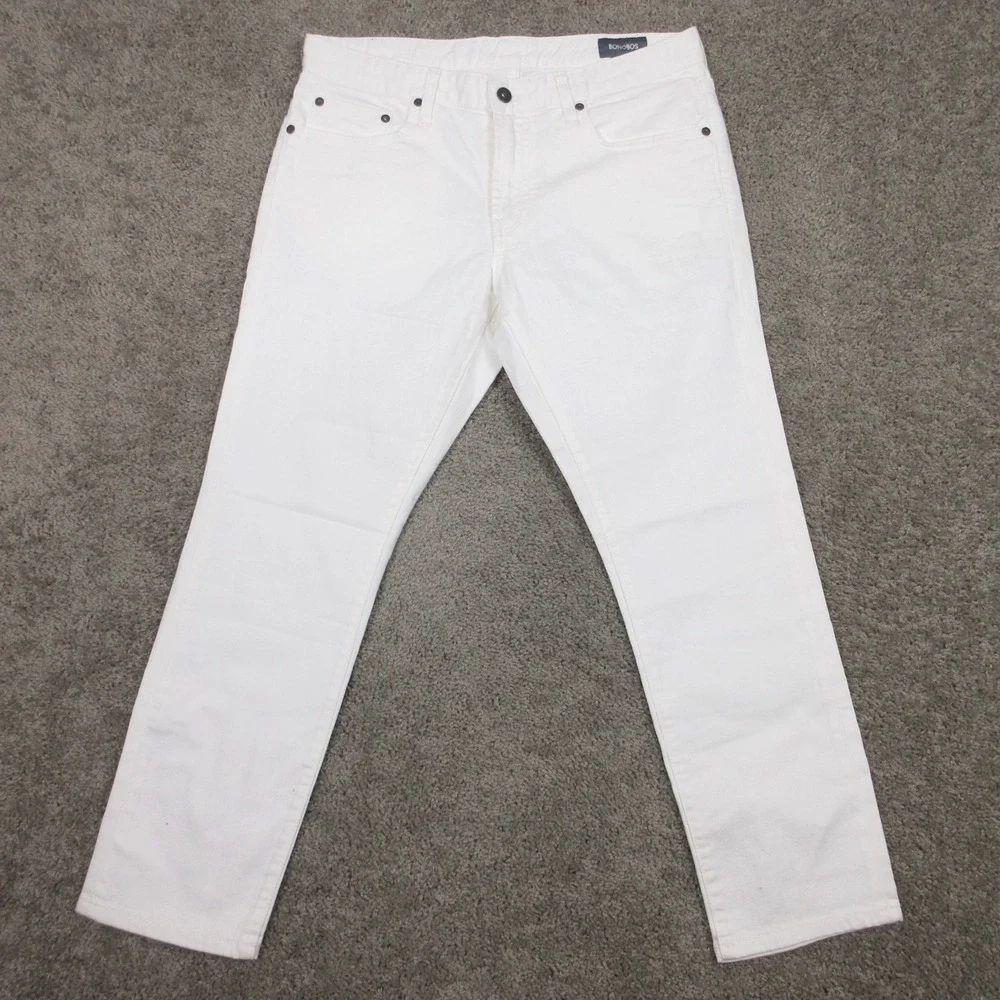 Bonobos Jeans Mens 33x28 White Tailored Fit Tapered Zip Fly Light Denim Pants - Picture 1 of 11